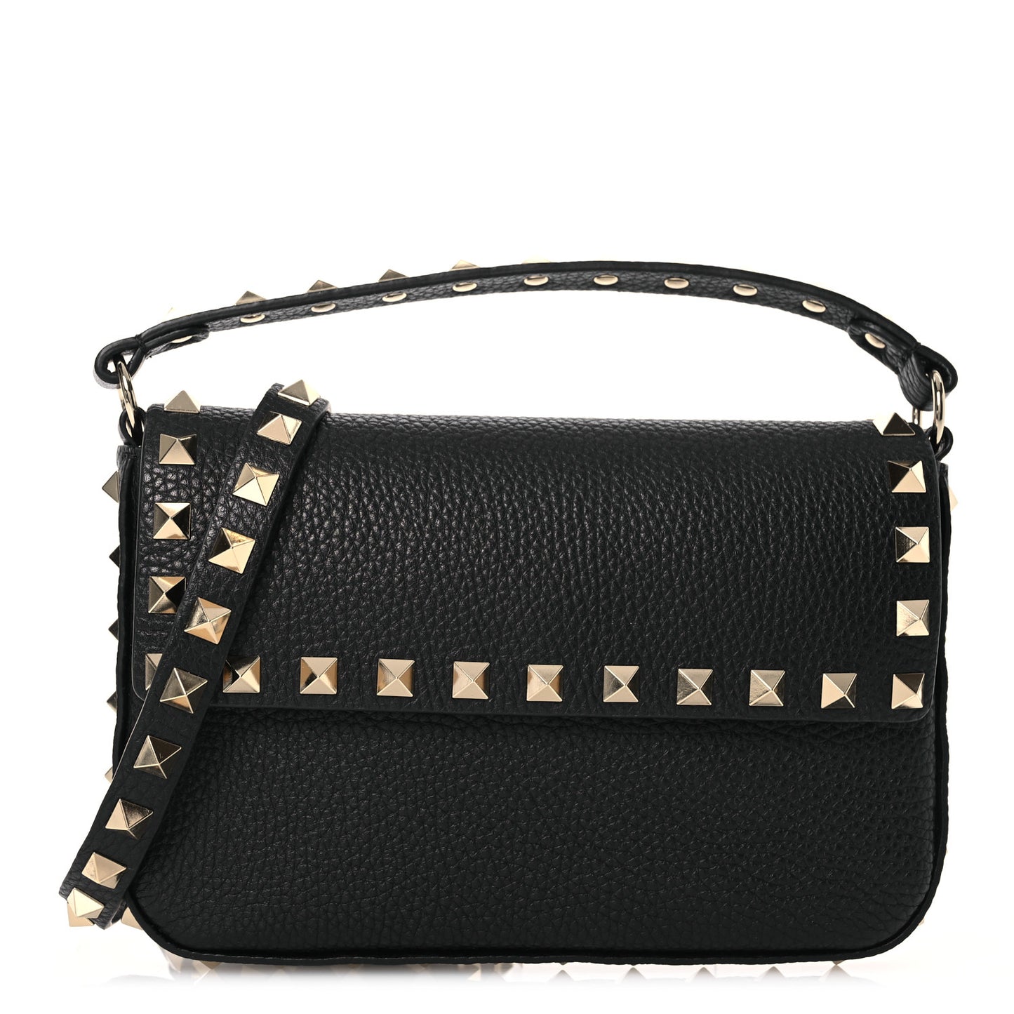 Grained Calfskin Rockstud Crossbody Bag Black