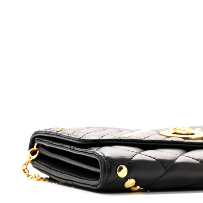Versace Lambskin Studded Quilted Medusa Wallet on Chain Crossbody Black Gold 8 of 9