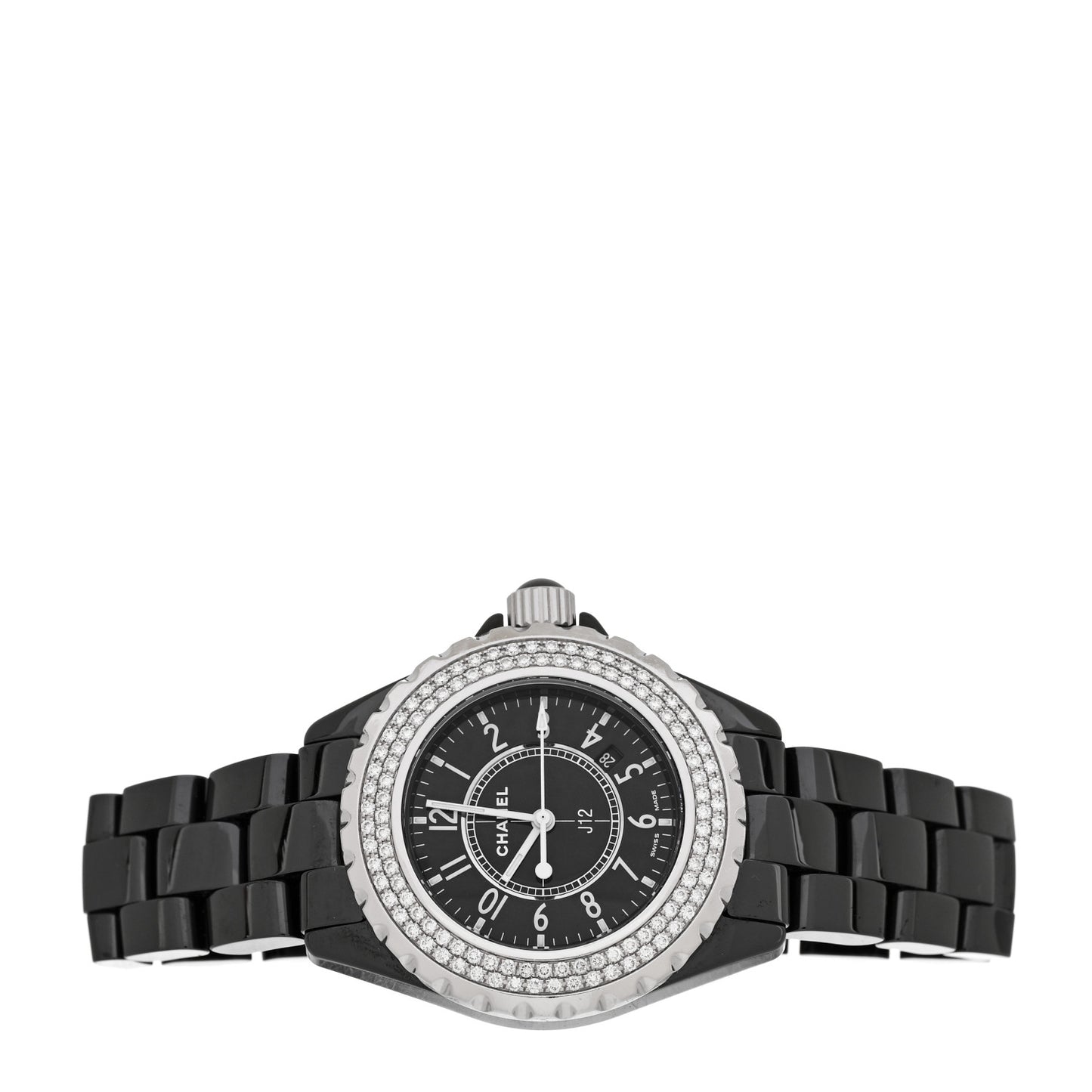Stainless Steel Ceramic Diamond Pave Bezel 33mm J12 Quartz Watch Black