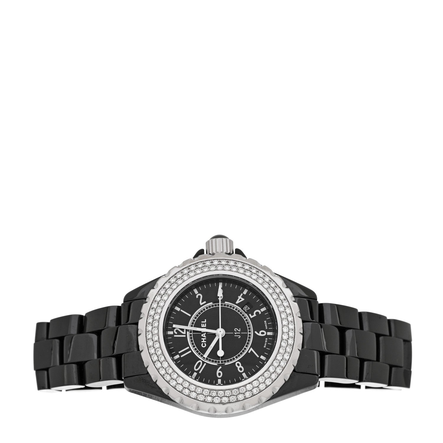 Chanel Stainless Steel Ceramic Diamond Pave Bezel 33mm J12 Quartz Watch Black 2 of 5