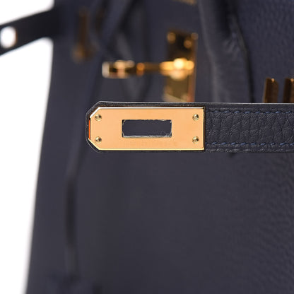 Hermes Togo Horseshoe Birkin 25 Bleu Nuit Rose Azalee 19 of 33