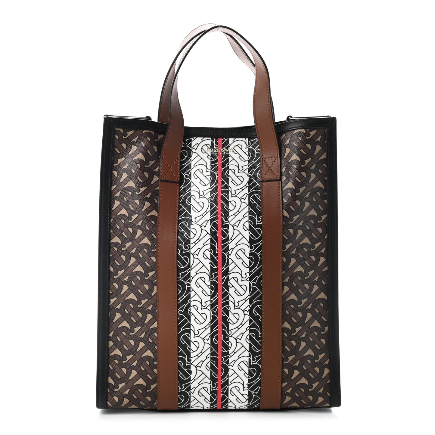 E-Canvas Monogram Stripe Portrait Tote Bag Bridle Brown