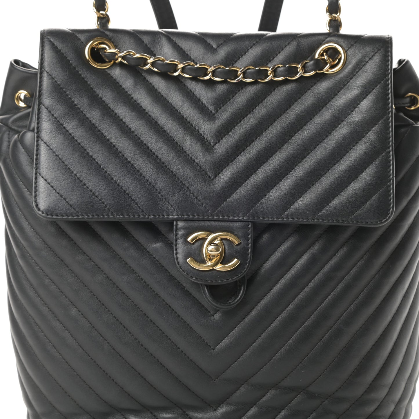 Calfskin Chevron Quilted Large Urban Spirit Backpack Black