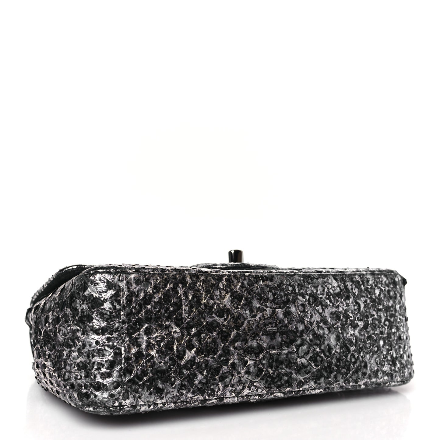 Metallic Snakeskin Mini Rectangular Flap Silver Black