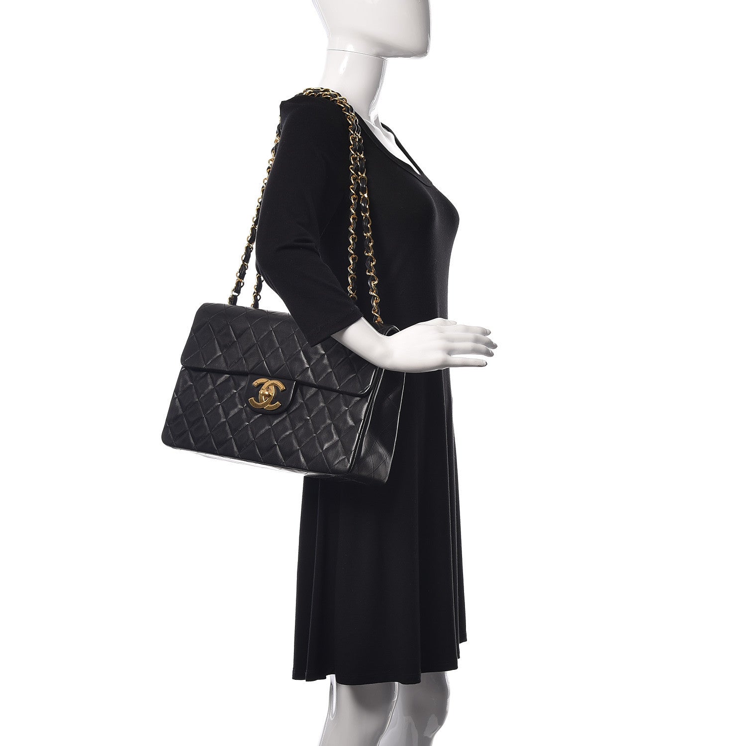 Chanel Lambskin Quilted XL Jumbo Single Flap Black 2 of 12