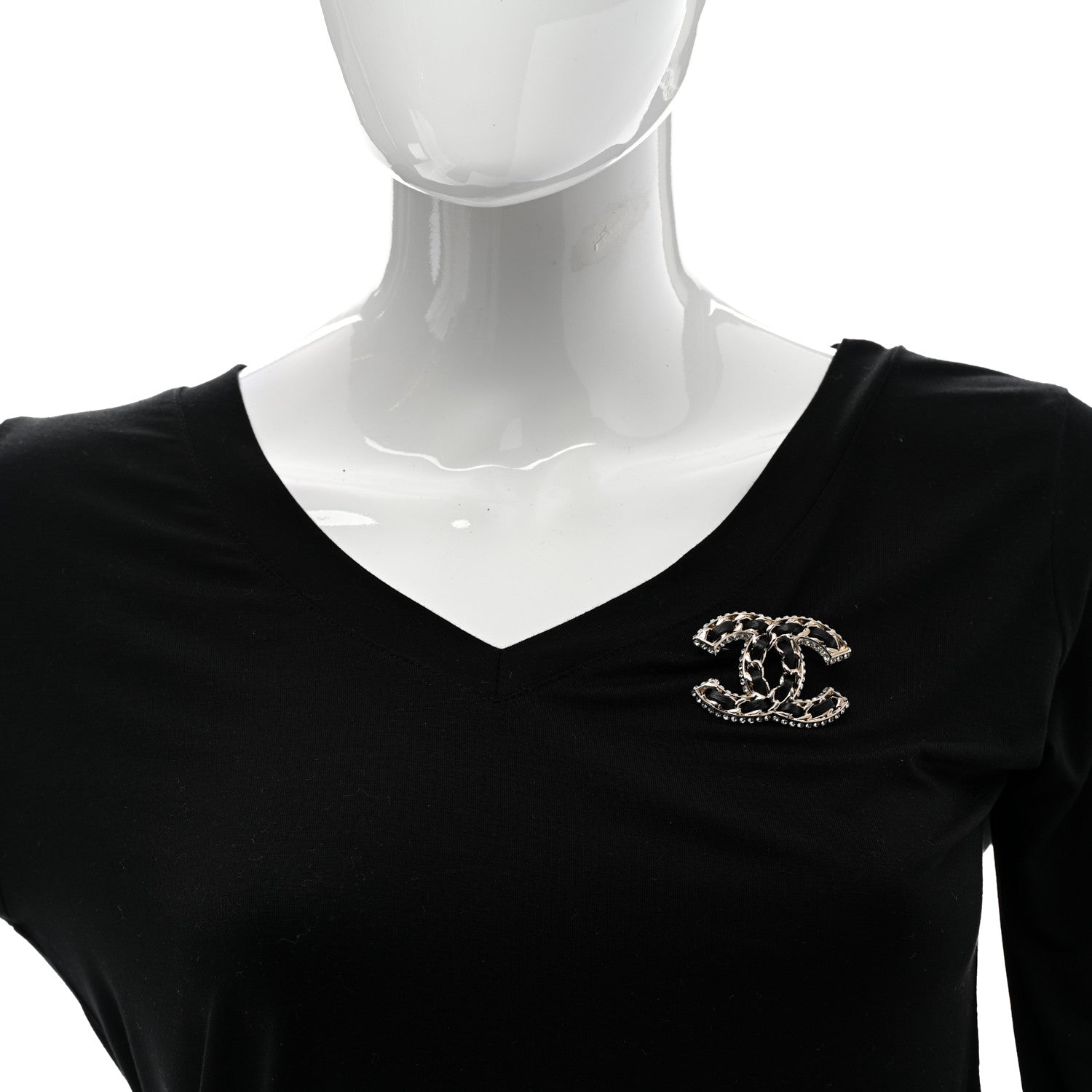 Chanel Lambskin Crystal CC Chain Brooch Black Gold 2 of 5
