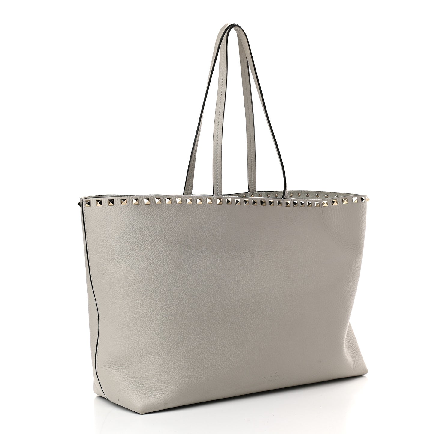 Grained Calfskin Rockstud Shoulder Tote Pastel Grey