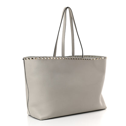 Valentino Garavani Grained Calfskin Rockstud Shoulder Tote Pastel Grey 2 of 7