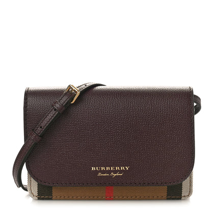Burberry Grained Calfskin House Check Tartan Mix Hampshire Wallet On Chain Burgundy 1 of 8