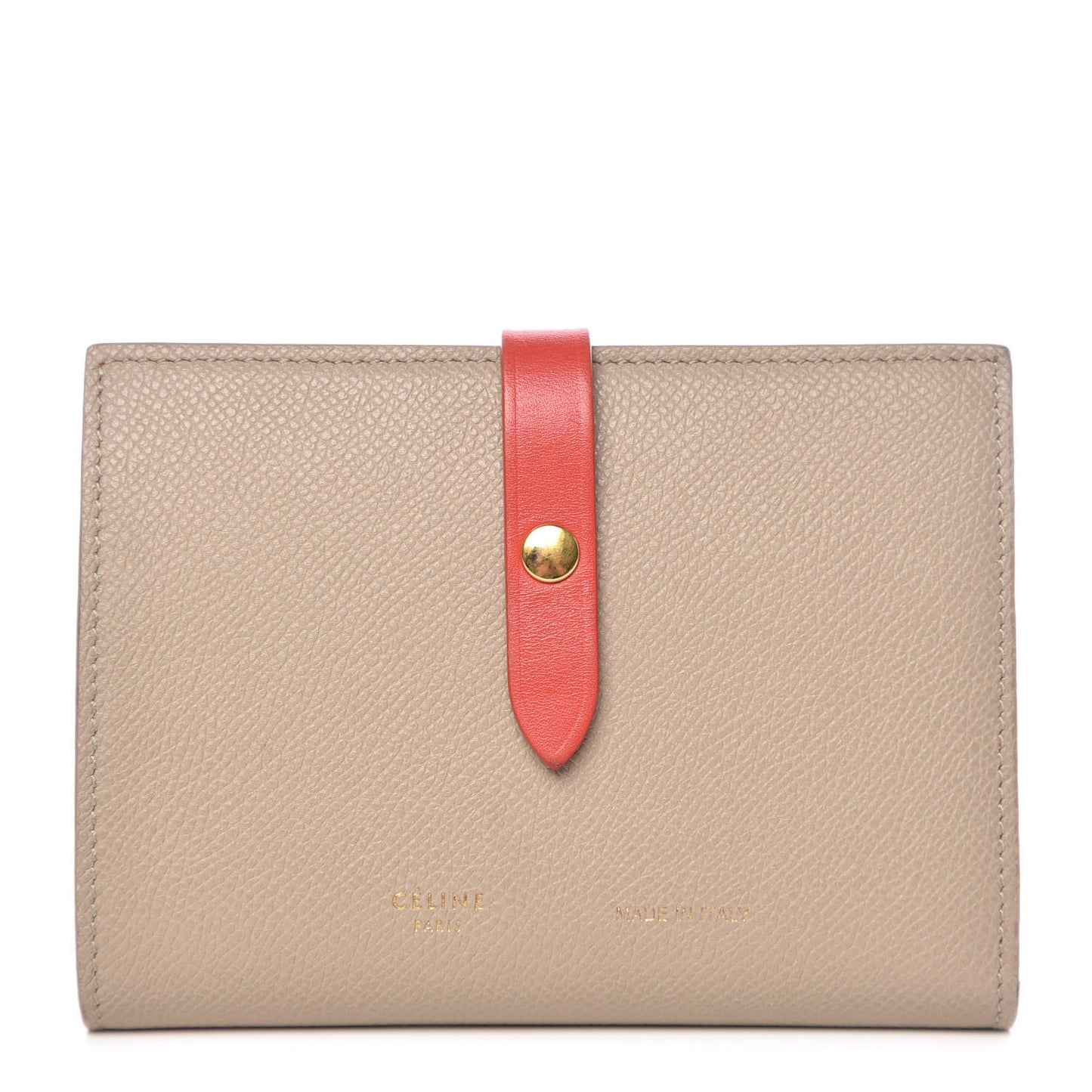 Grained Calfskin Medium Multifunction Strap Wallet Pop Red Chalk