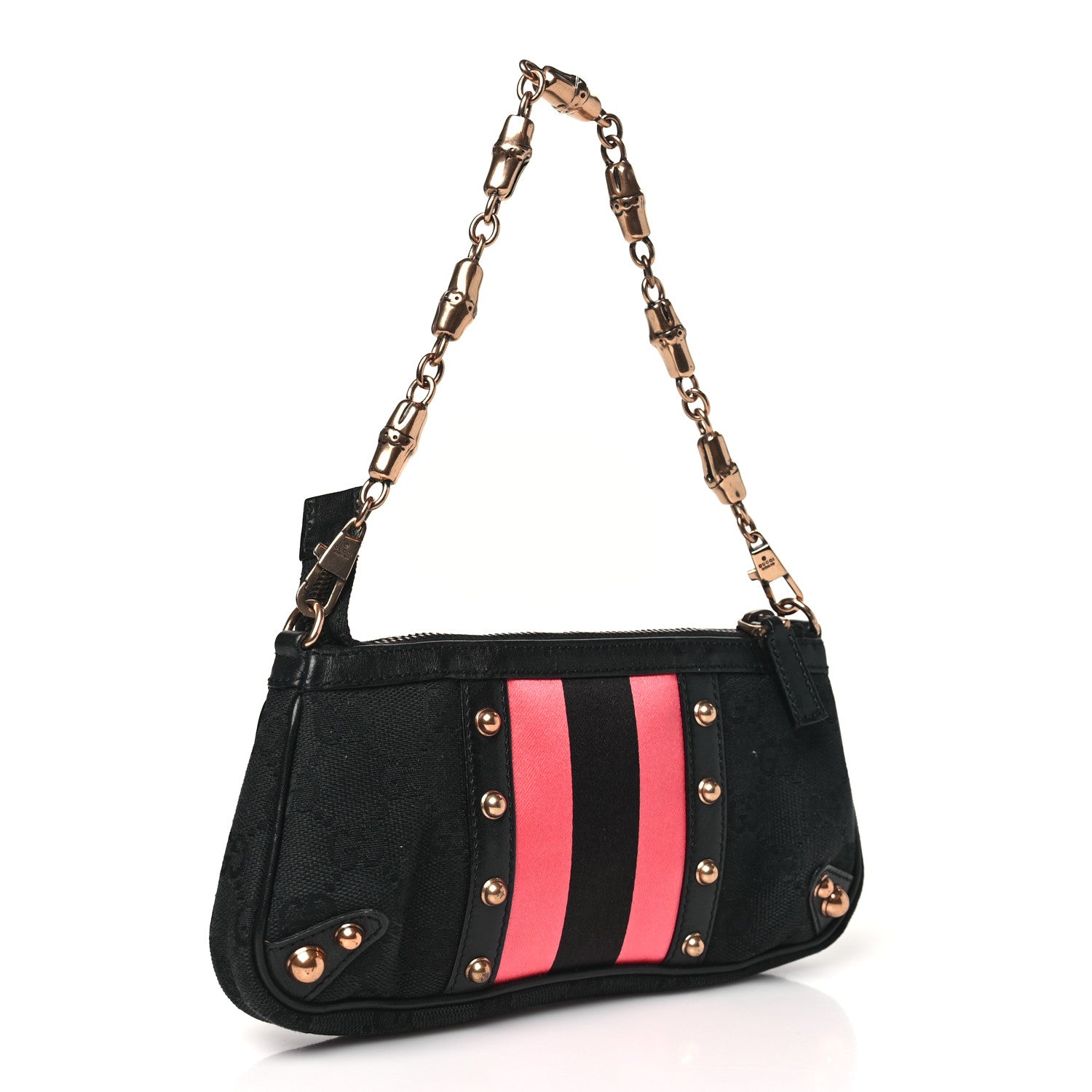 Gucci Monogram Web Studded Chain Clutch Black 3 of 10