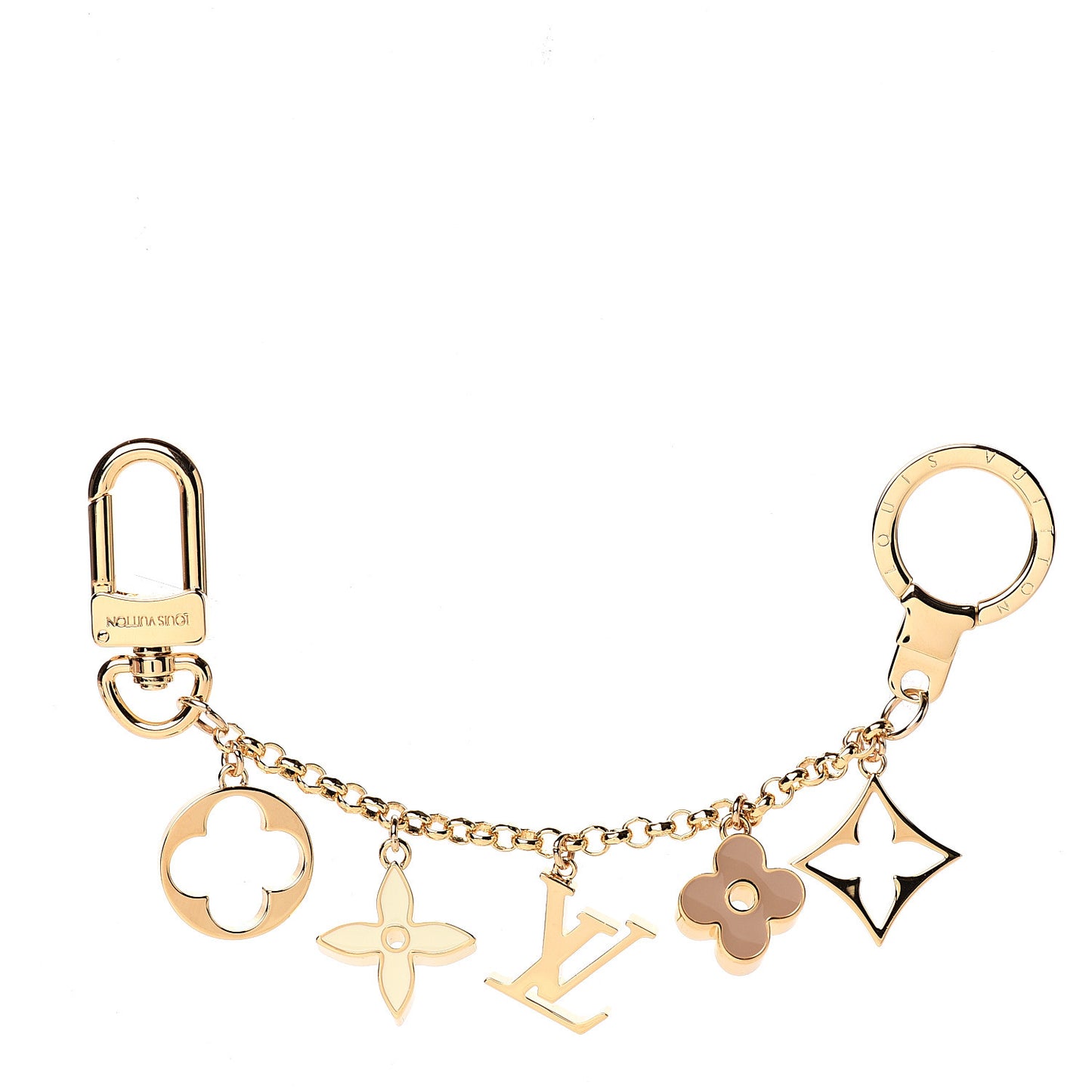 Brass Enamel Fleur De Monogram Bag Charm Chain Gold