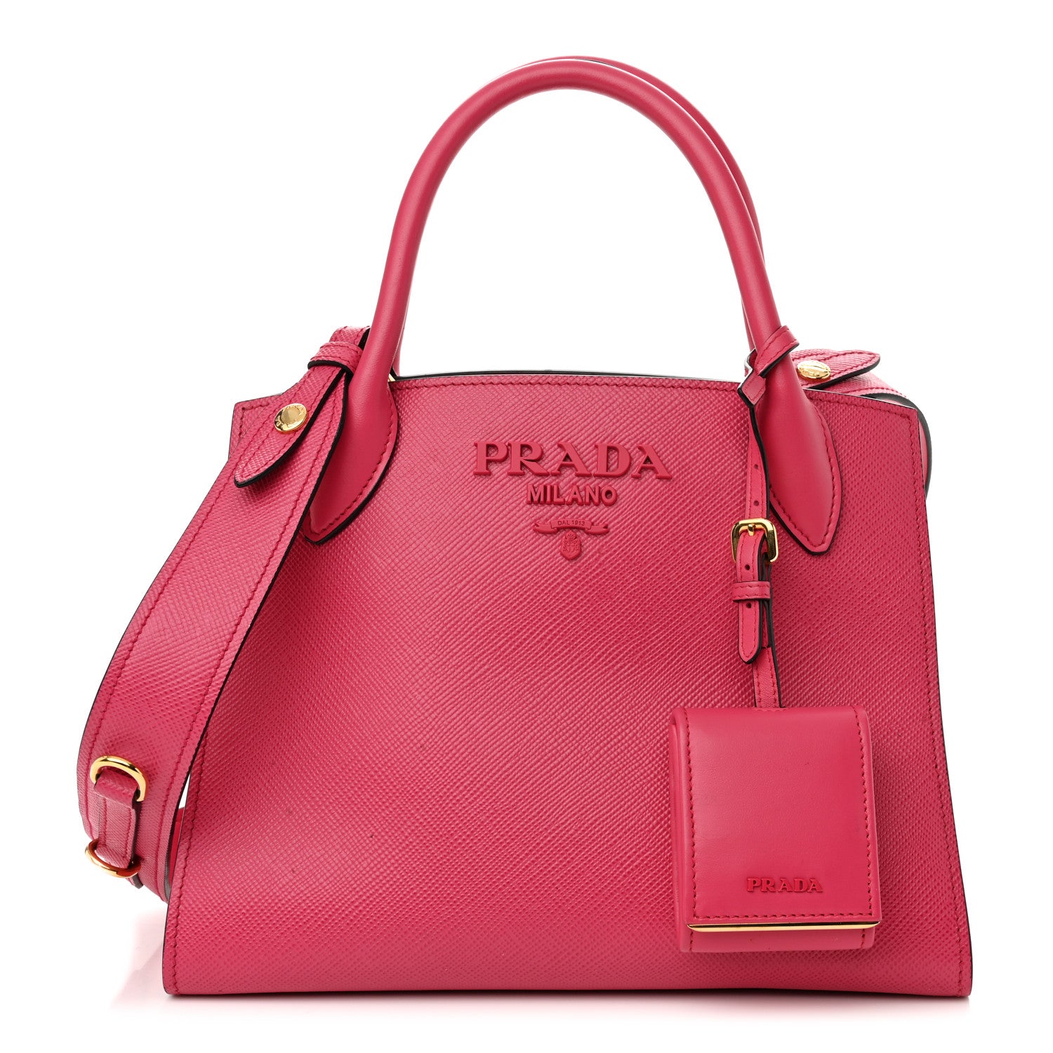 Prada Saffiano Cuir Calfskin Small Monochrome Top Handle Tote Magenta 1 of 10