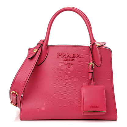 Prada Saffiano Cuir Calfskin Small Monochrome Top Handle Tote Magenta 1 of 10