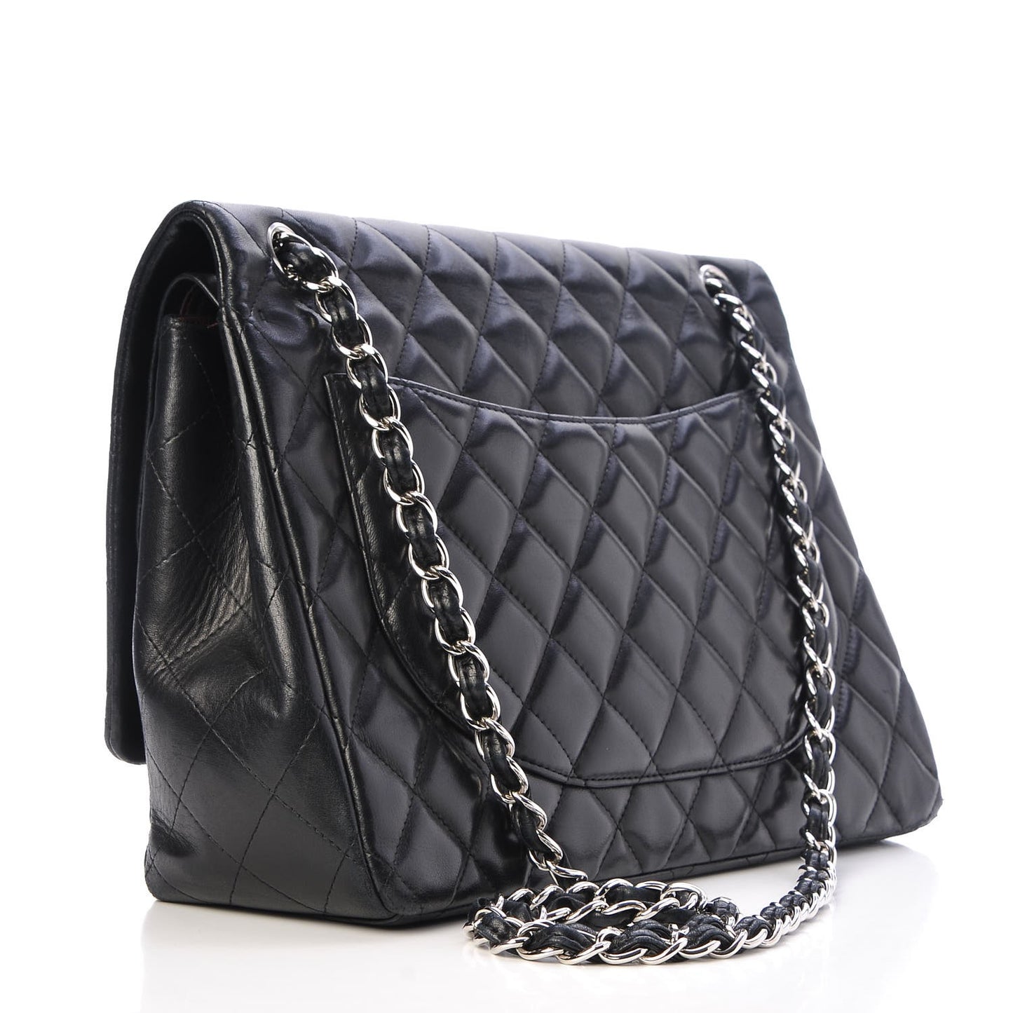 Lambskin Quilted Maxi Double Flap Black