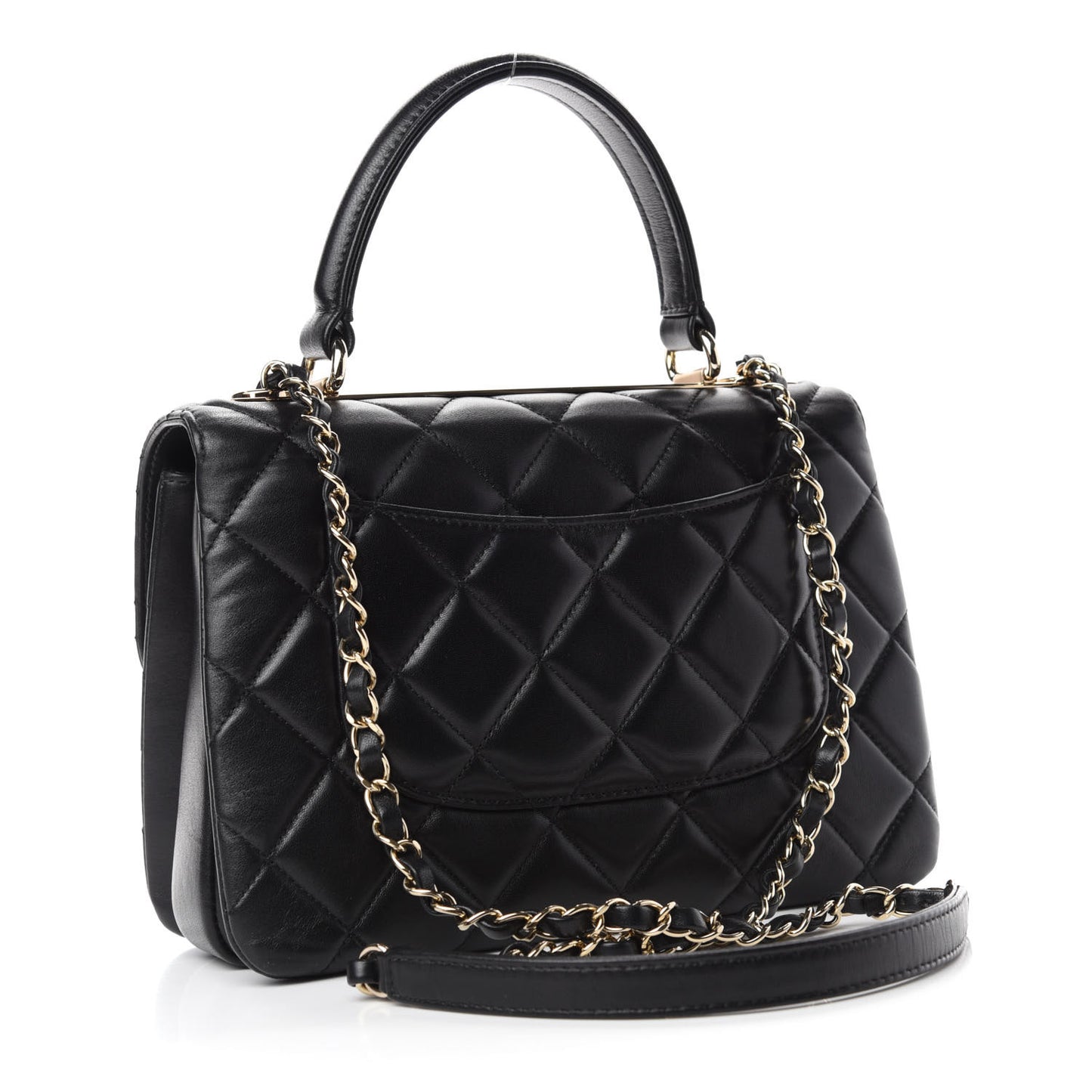 Lambskin Quilted Small Trendy CC Dual Handle Flap Bag Black