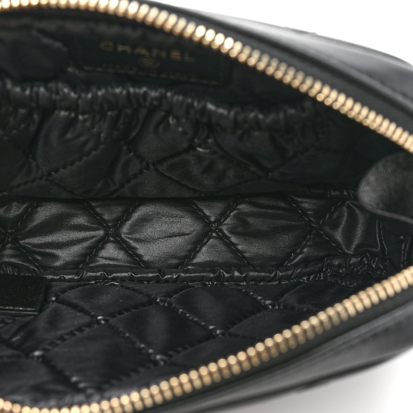 Lambskin Quilted Small Curvy Pouch Cosmetic Case Black