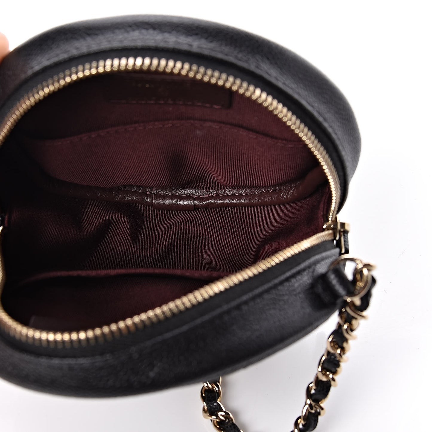 Caviar Quilted Round Clutch With Chain Black