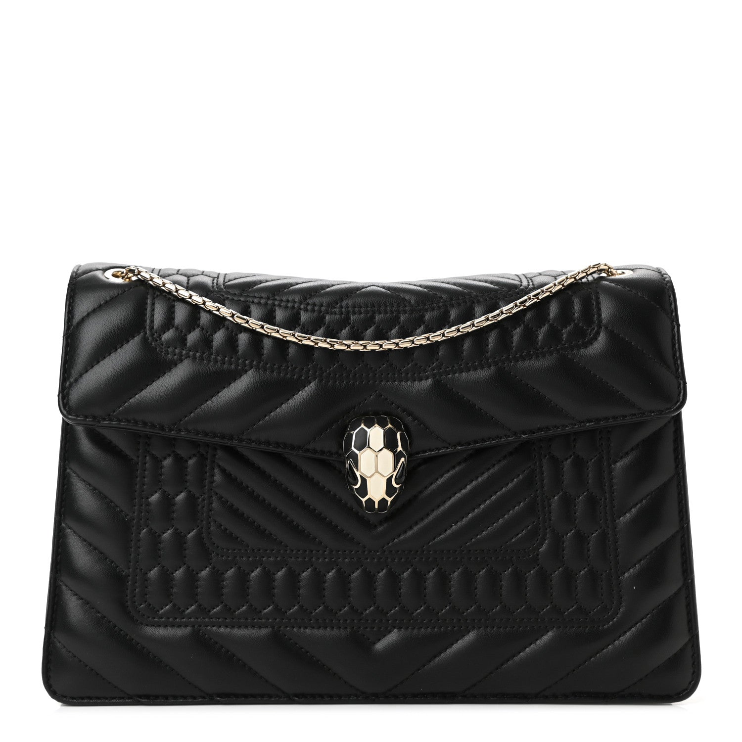Bulgari Calfskin Quilted Serpenti Forever Shoulder Bag Black 1 of 10