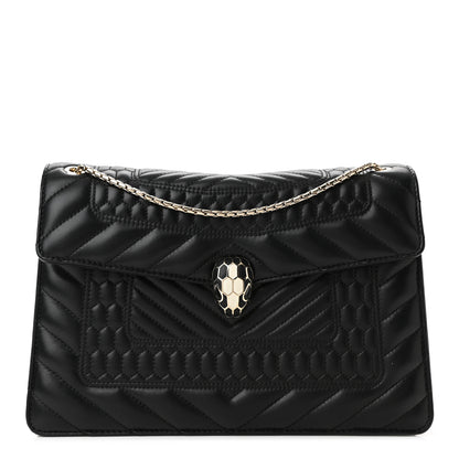 Bulgari Calfskin Quilted Serpenti Forever Shoulder Bag Black 1 of 10