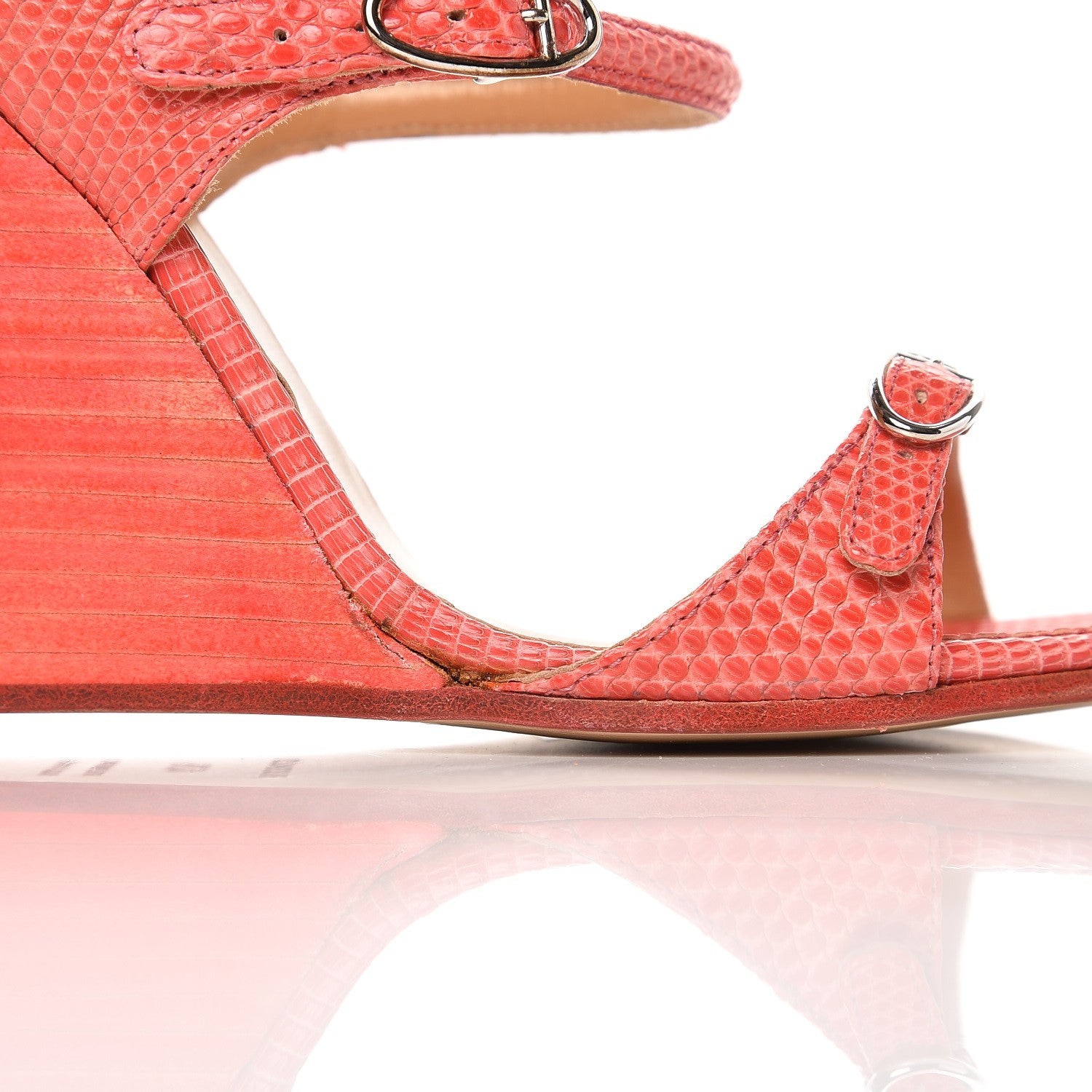 Hermes Lizard Dual Strap Wedge Sandals 40.5 Bougainvillea 8 of 10