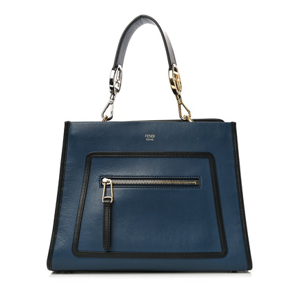 Fendi Vitello Century Opaco F is Fendi Bi-Color Small Runaway Satchel Blu Scuro Black 1 of 13