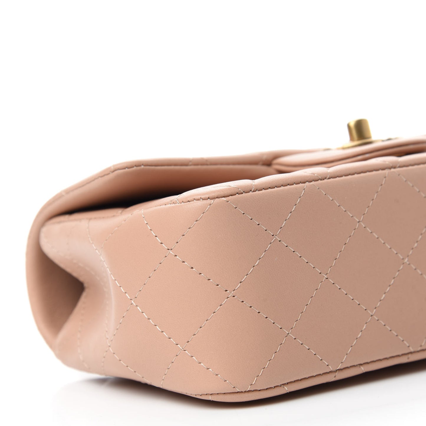 Lambskin Quilted Mini Top Handle Rectangular Flap Beige