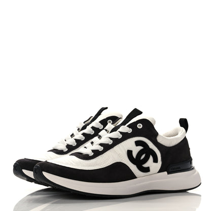 Chanel Nylon Suede Calfskin CC Sneakers 38.5 White Dark Grey 3 of 8