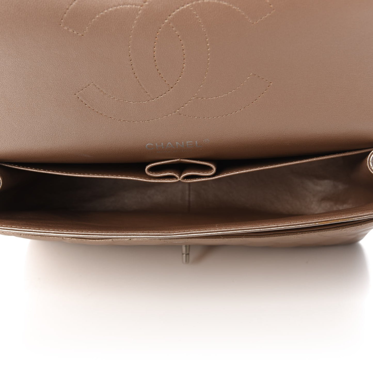 Metallic Lambskin Quilted Jumbo Double Flap Bronze