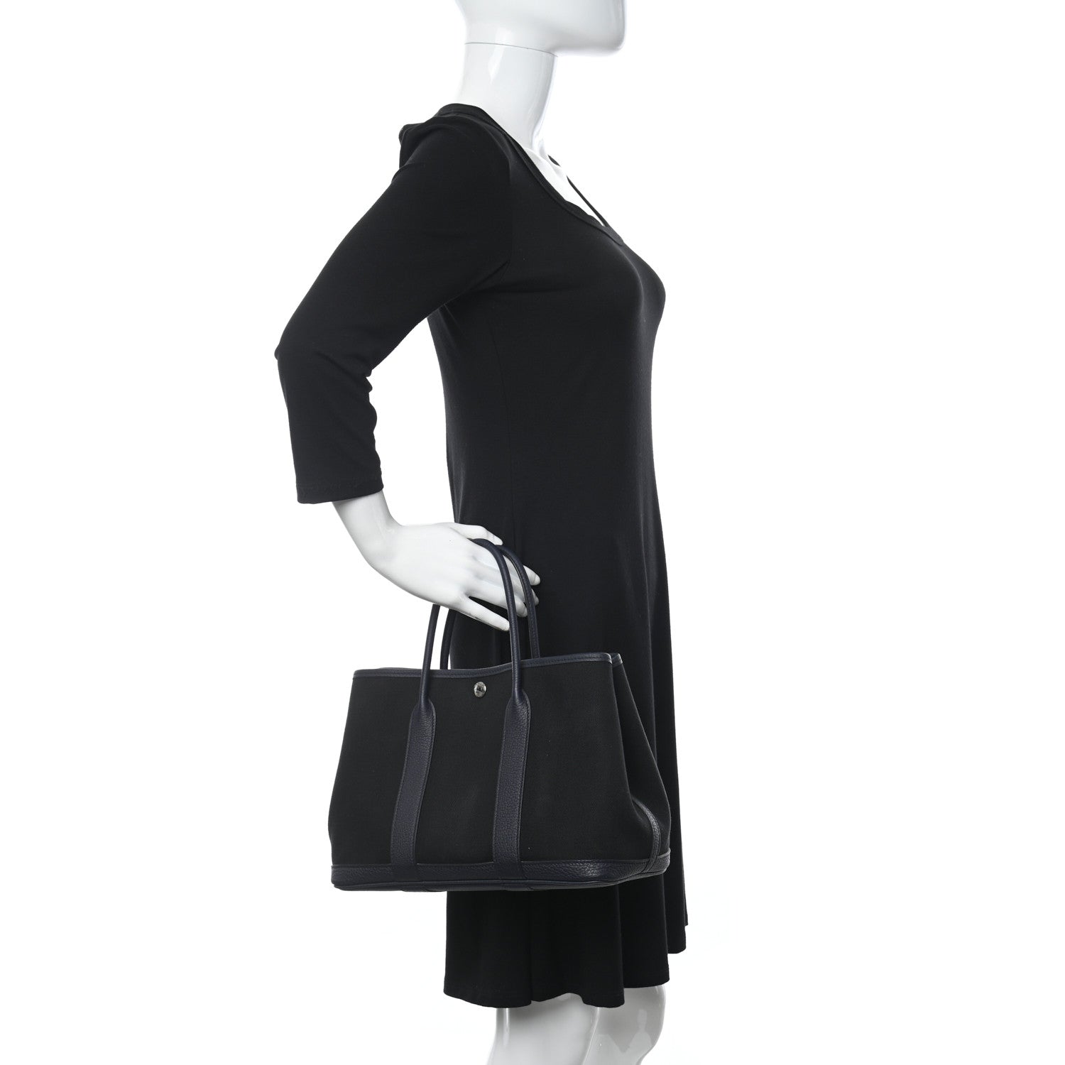 Hermes Chevron Herringbone Toile Negonda Garden Party 30 TPM Black Bleu Nuit 2 of 10