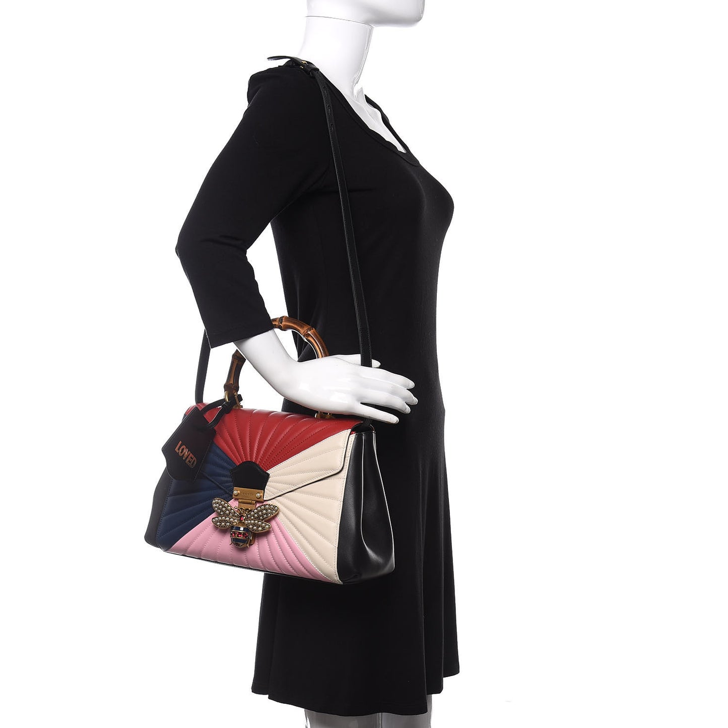 Calfskin Bamboo Trapuntata Queen Margaret Top Handle Bag Blue Agata Hibiscus Red Mystic White Sugar Pink