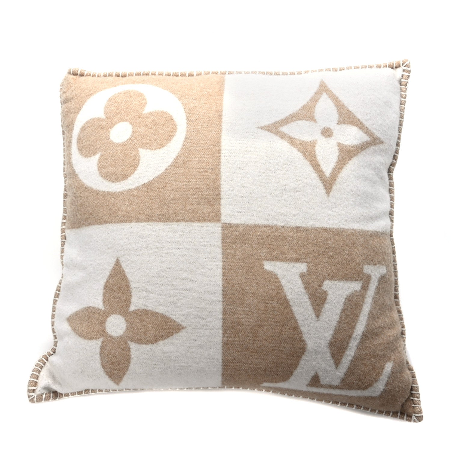 Louis Vuitton Wool Cashmere Checkmate Cushion Pillow Beige 1 of 3