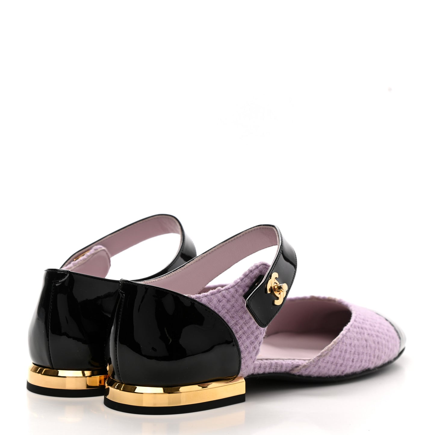 Tweed Patent Cap Toe Ballerina Flats 36.5 Light Pink Black