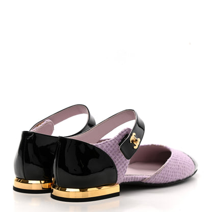 Chanel Tweed Patent Cap Toe Ballerina Flats 36.5 Light Pink Black 4 of 10