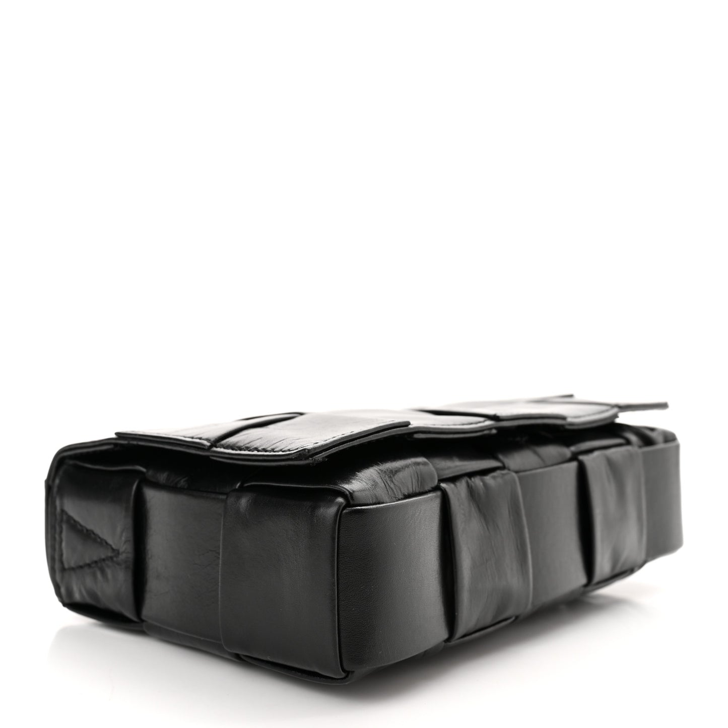 Paper Calfskin Maxi Intreccio Cassette Crossbody Bag Black