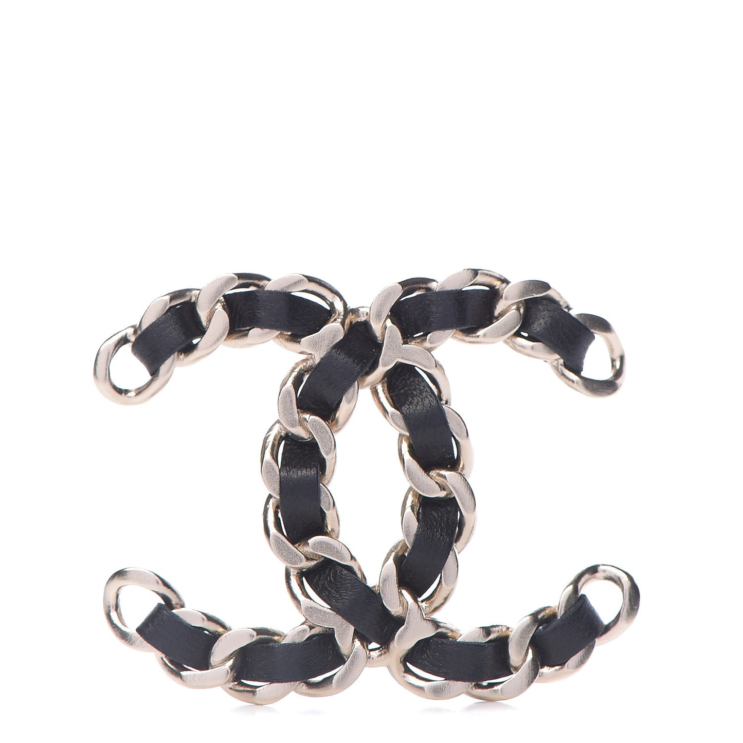Lambskin Chain CC Brooch Black Gold