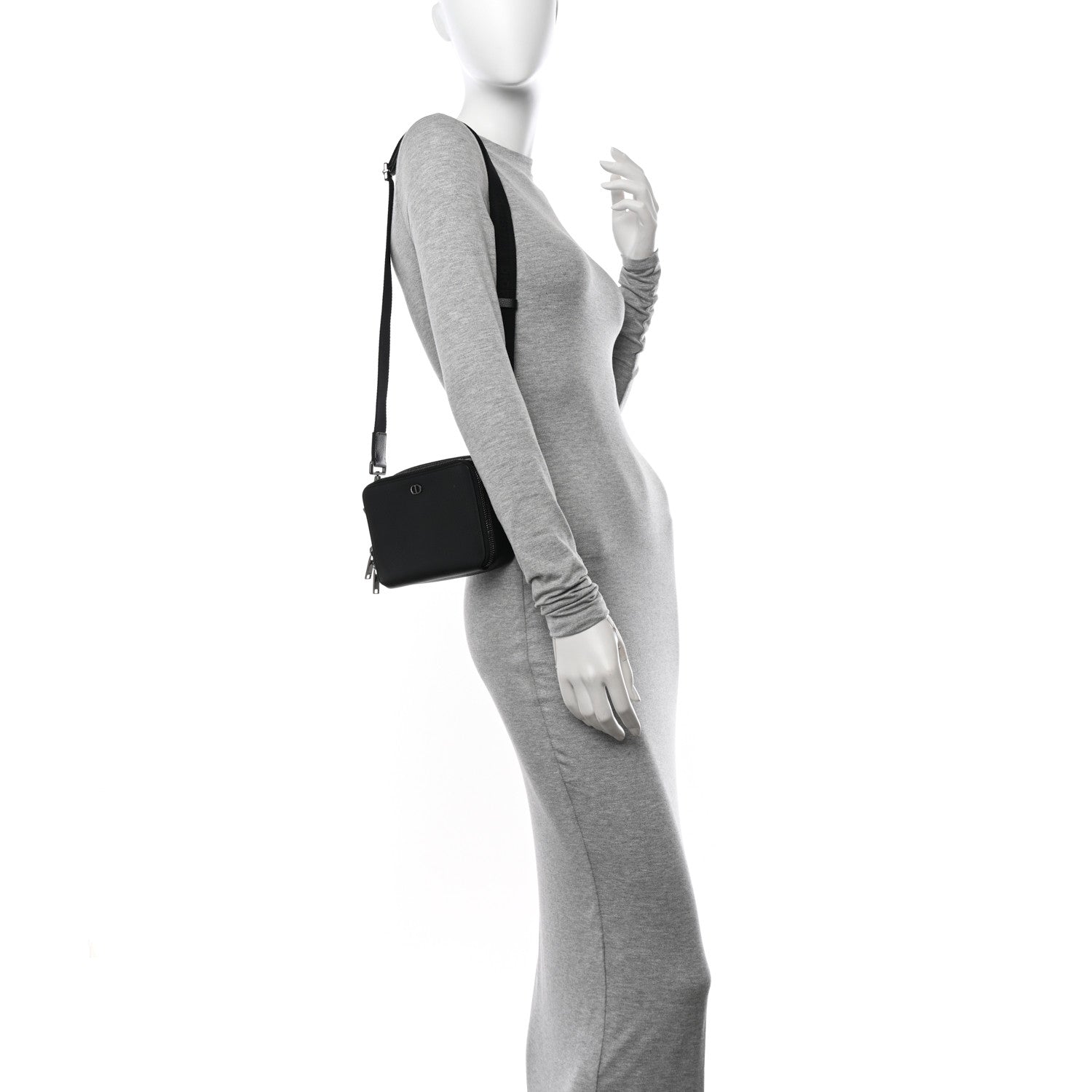 Christian Dior Grained Calfskin CD Icon Zipped Pouch With Strap Black 2 of 12