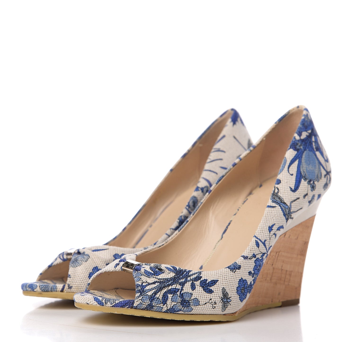 Canvas Cork Flora Peep Toe Wedge 7 Indigo