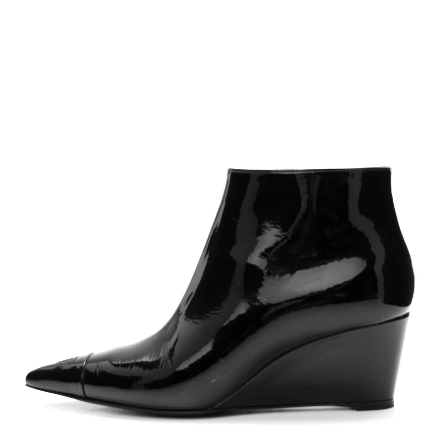 Patent Knit Wedge Ankle Boots 38.5 Black White