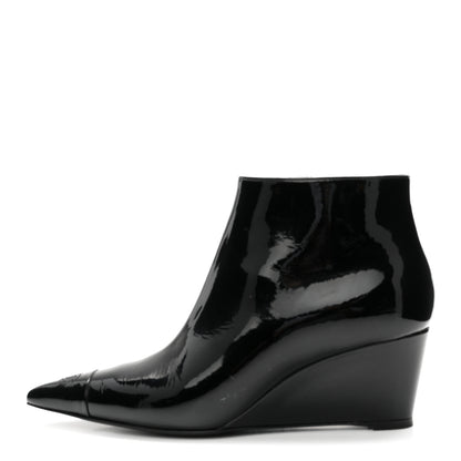 Chanel Patent Knit Wedge Ankle Boots 38.5 Black White 1 of 9