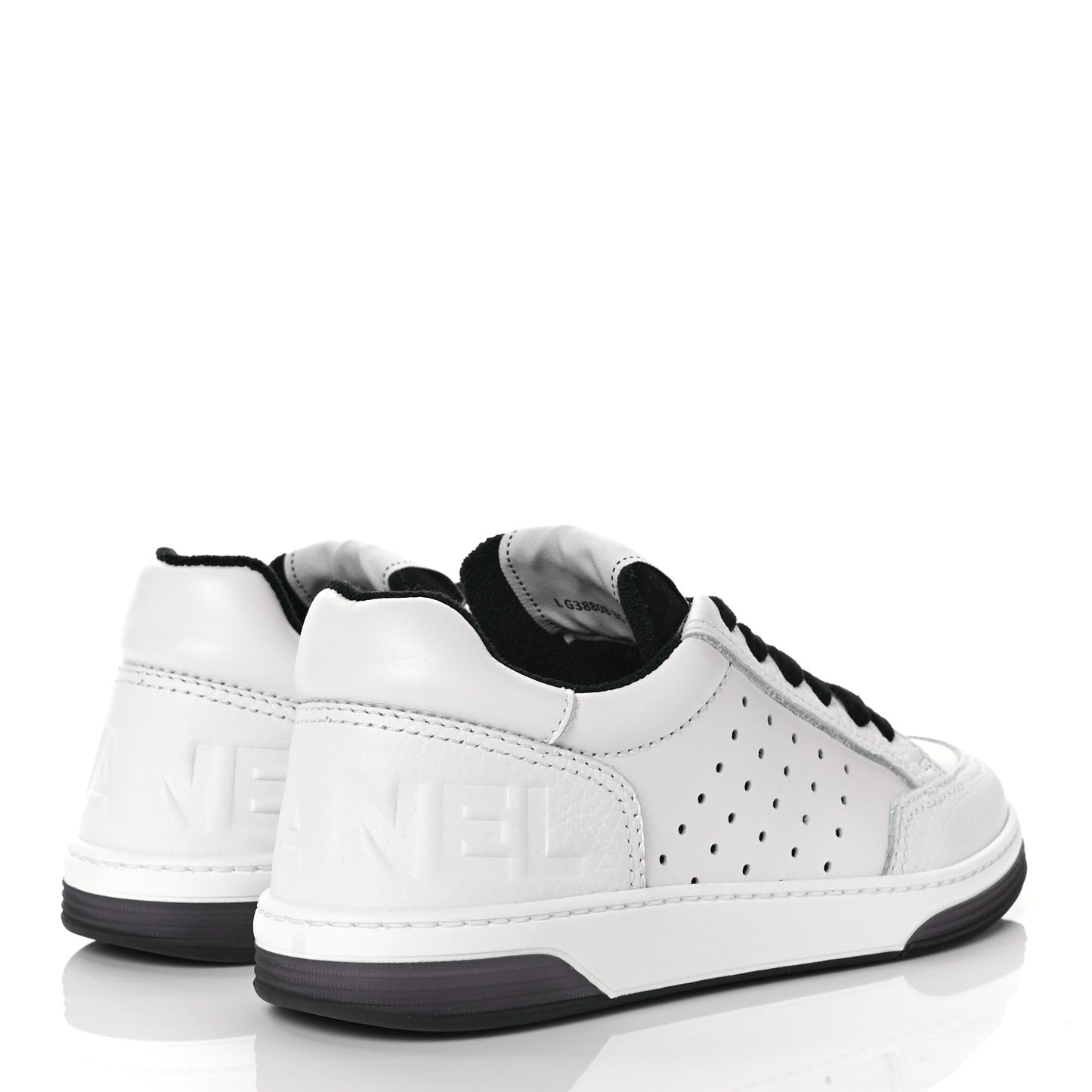 Grained Calfskin Fabric Womens Logo Sneakers 35.5 White Black