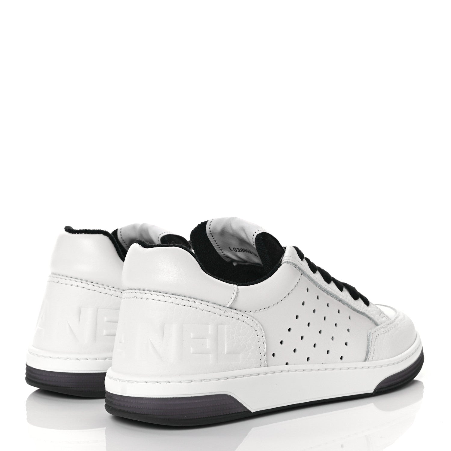 Chanel Grained Calfskin Fabric Womens Logo Sneakers 35.5 White Black 4 of 9
