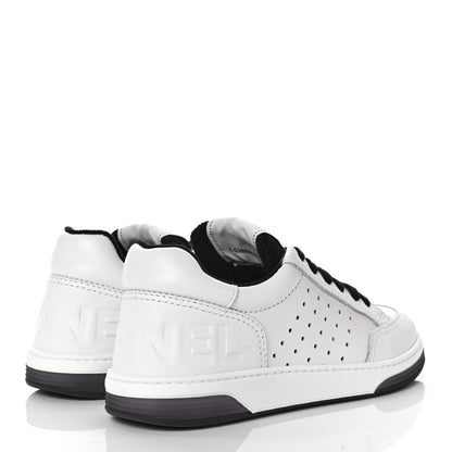 Chanel Grained Calfskin Fabric Womens Logo Sneakers 35.5 White Black 4 of 9