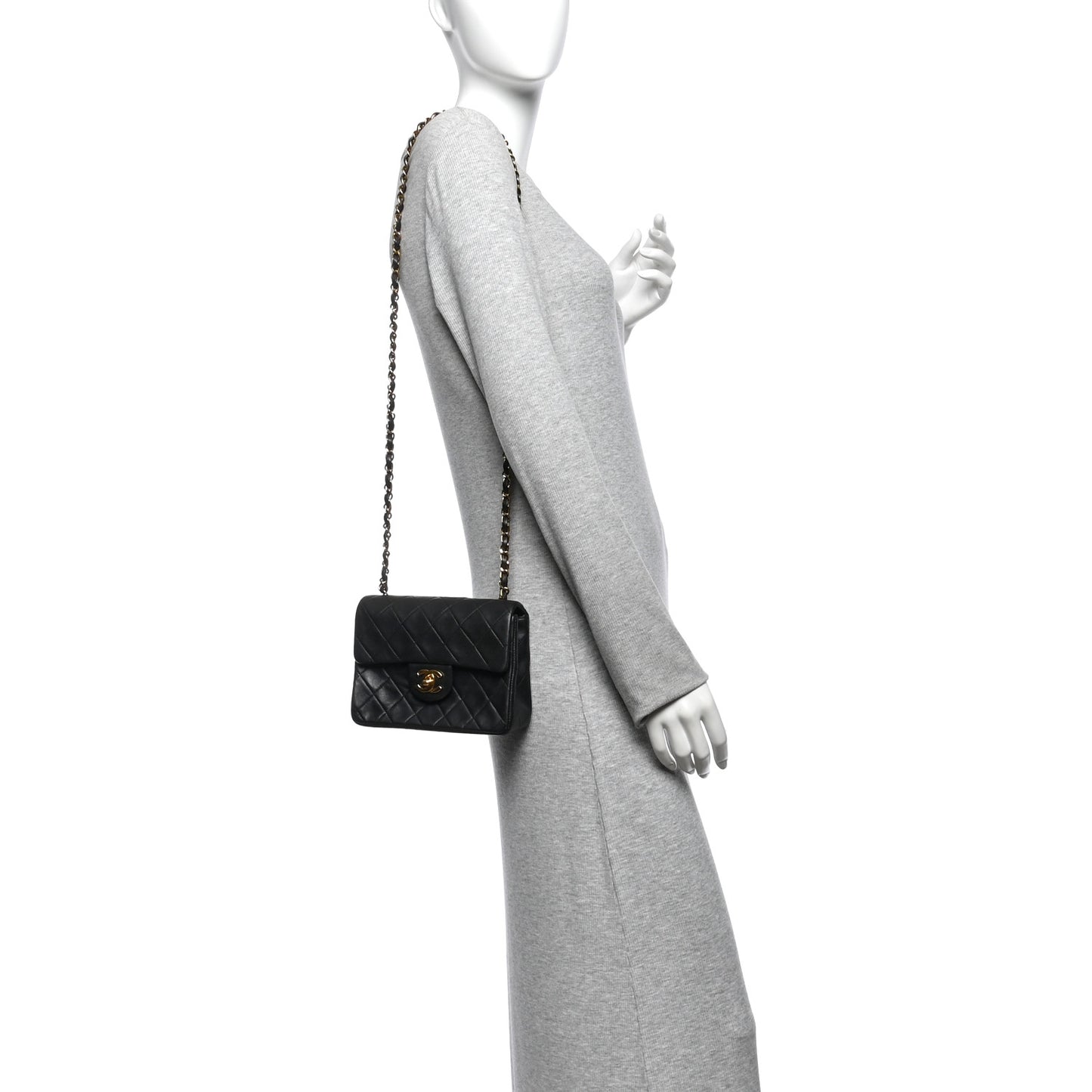 Lambskin Quilted Mini Square Flap Bag Black