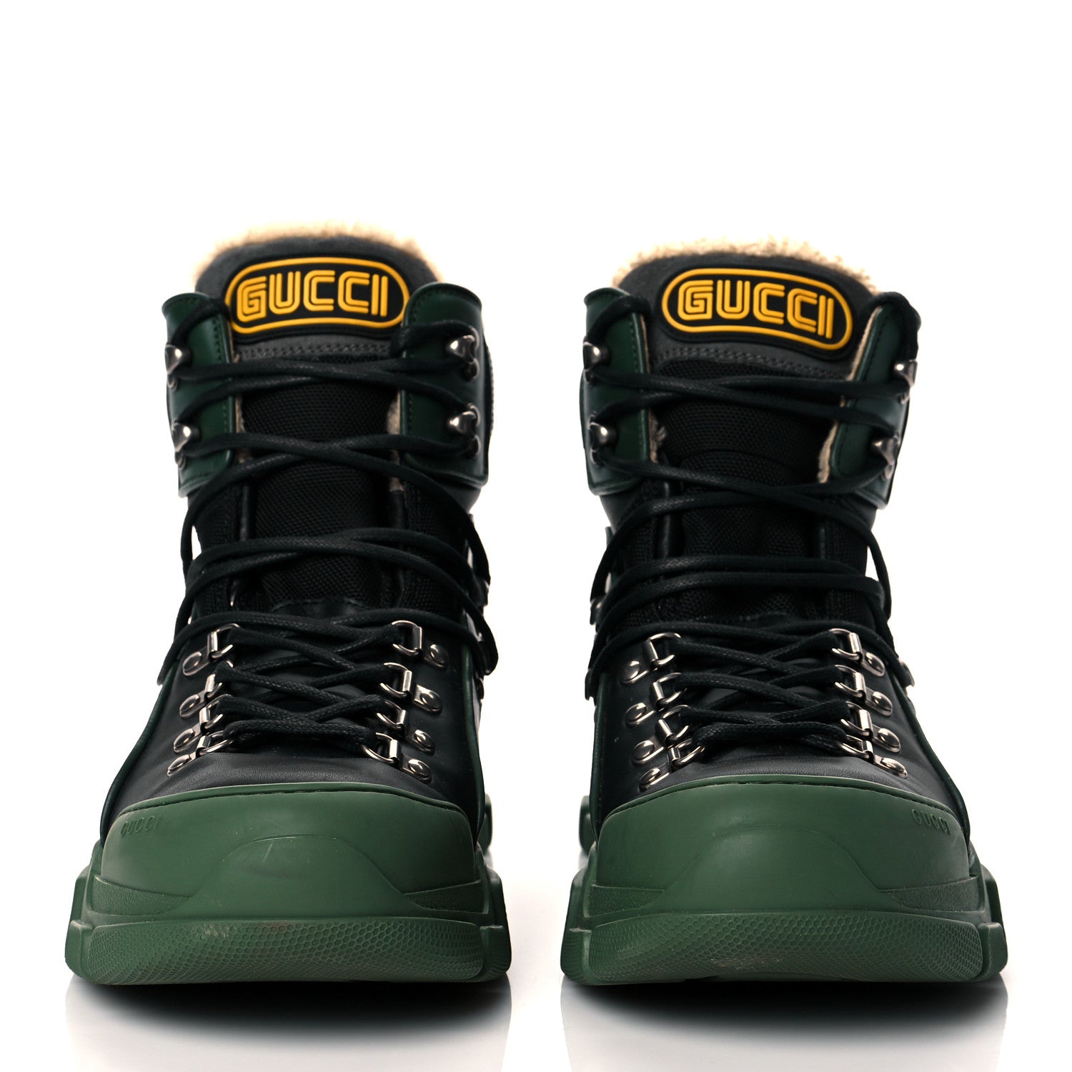 Gucci X SEGA Calfskin Suede Shearling Mens Flashtrek High-Top Sneakers 10 Black Olive Green 2 of 7