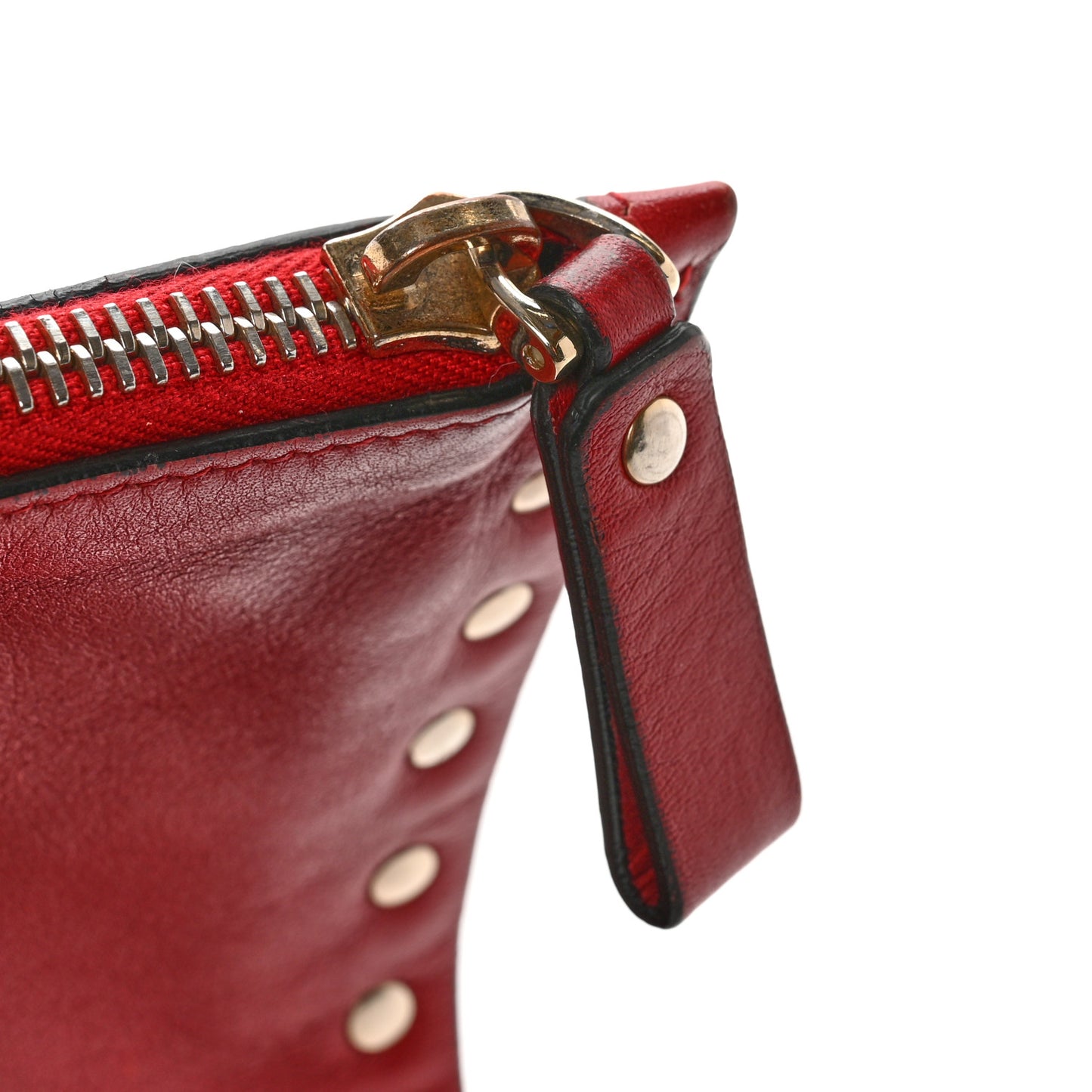 Vitello Large Rockstud Zip Pouch Red