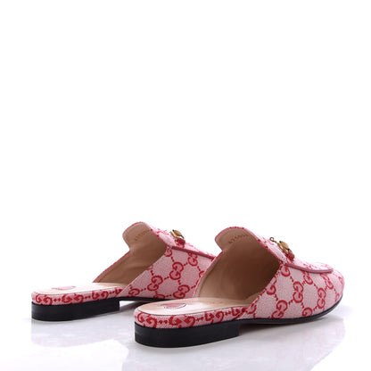 Gucci Canvas GG Monogram Horsebit Womens Princetown Slippers 37 Gardenia Hibiscus Red 4 of 10