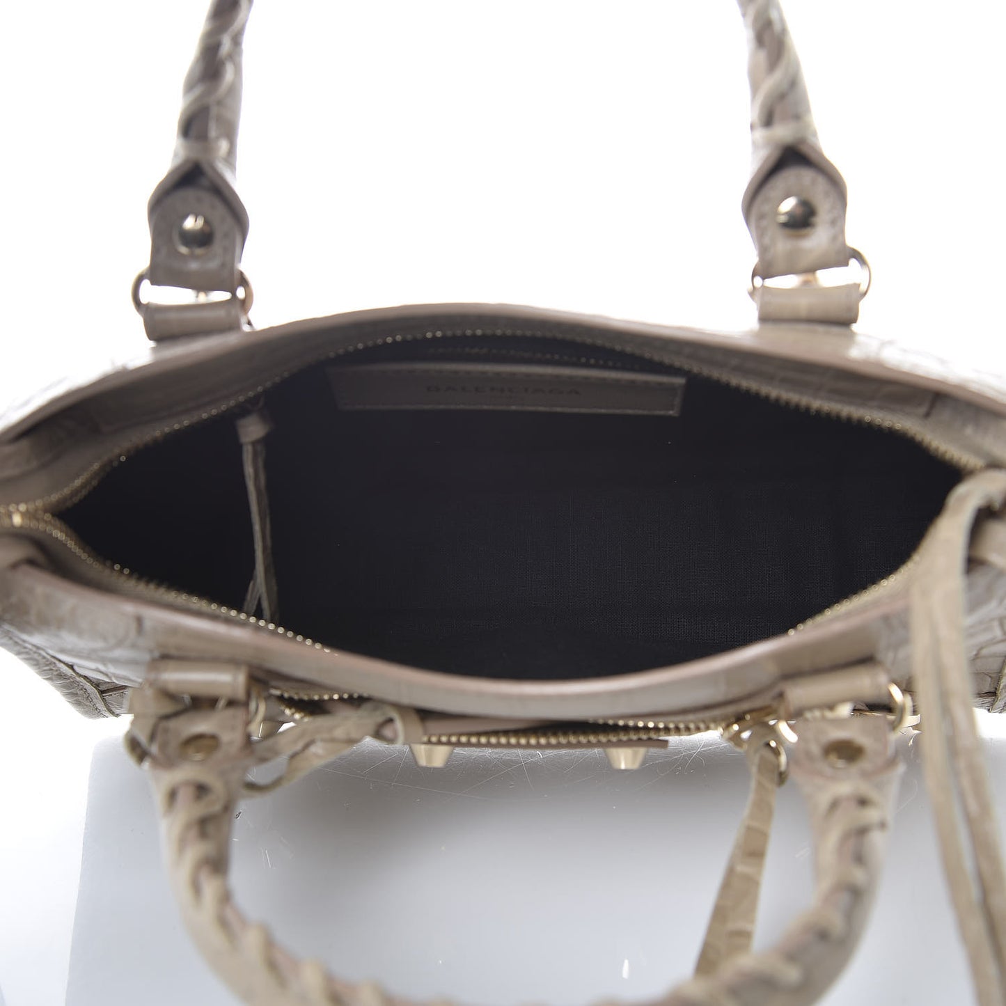 Calfskin Crocodile Embossed Classic Gold Hardware Mini City Beige Latte