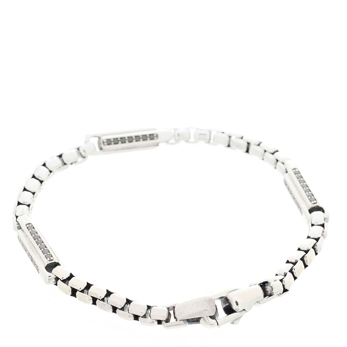 Sterling Silver Black Diamond Streamline Box Chain Bracelet