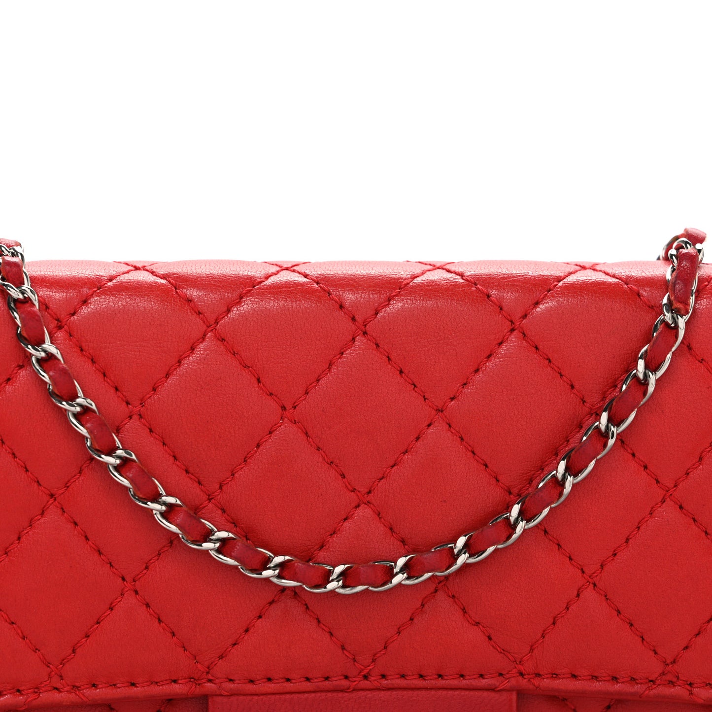 Lambskin Quilted East West Flap Clutch Red